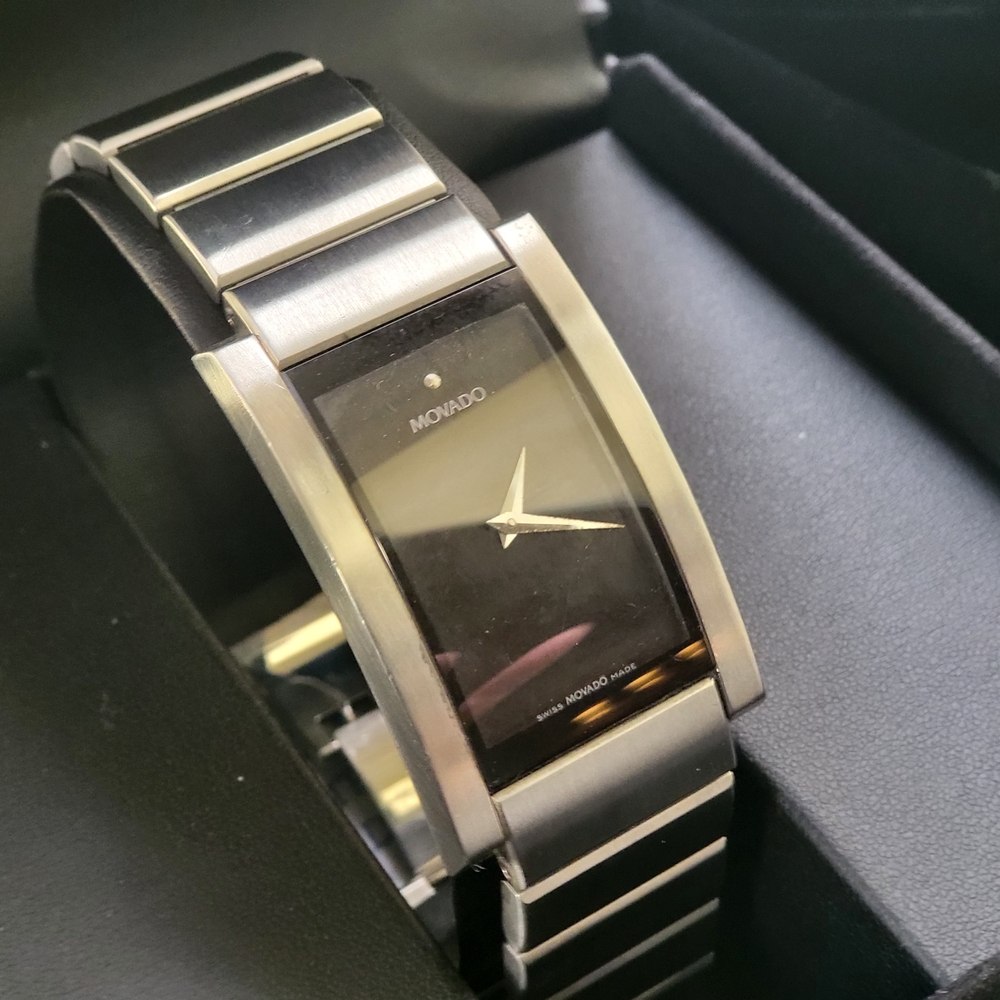 Movado Black and Silver Watch